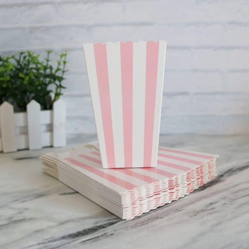 24pcs Mini Paper Popcorn Boxes - Candy Container for Party Favor Supplies, Pink-Striped Design