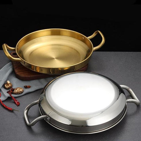 Gold Paella Pan, Stainless Steel Food Serving Skillet, 8.6 inch (22cm)