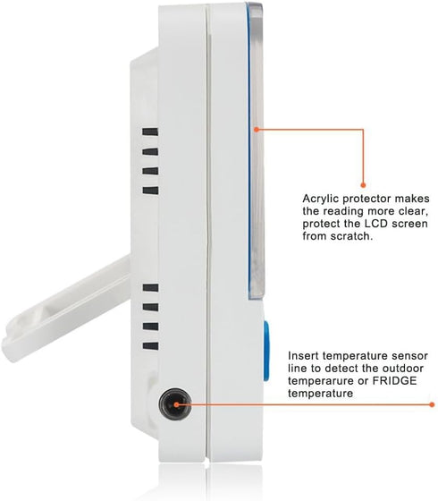 Digital Fridge Thermometer - Magnetic Mount & Stand, LED Alarm, -58°F to 158°F Range