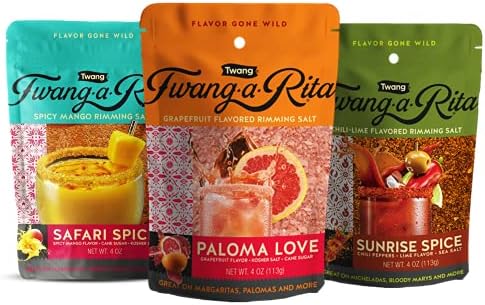 Twang-A-Rita Cocktail Rimming Salt Blend, Savory Variety, 4 Ounce Pouch (Set of