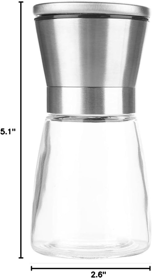 BlueSnail Stainless Steel Manual Grips Glass Salt Pepper Grinder - 5.1", Silver