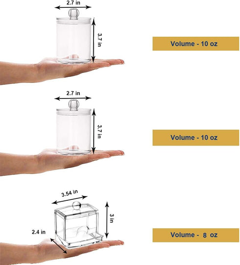 Swab Holder Canisters with Lid, Clear Plastic Qtip Dispenser for Cotton Swabs, Cotton Balls, Make Up Pads