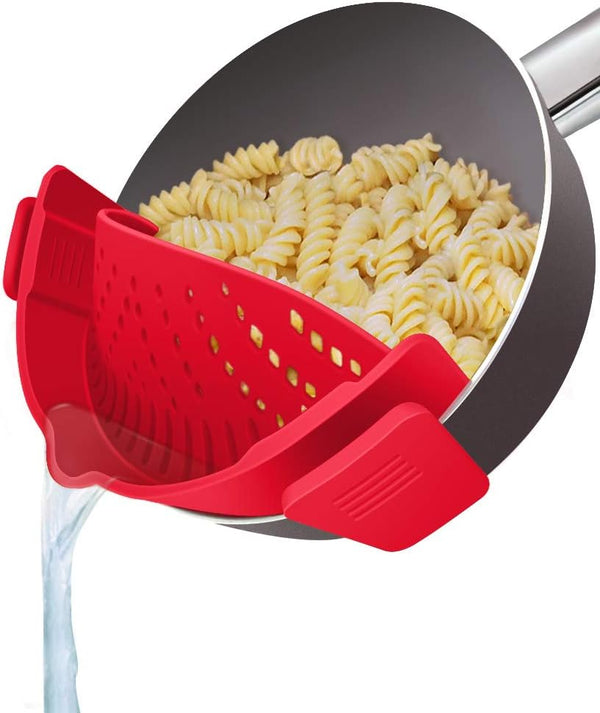 YEVIOR Clip-On Strainer for Pots and Pans, Hands-Free Silicone Food Strainer for Spaghetti, Fits All Bowls and Pots