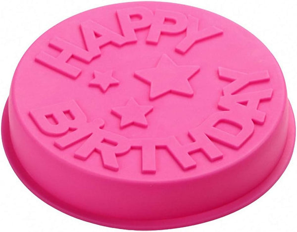 Happy Birthday Silicone Baking Mold, 9.6-Inch Round Cake Pan for Cheese, Jelly, Muffin, Pizza, Flan, Tart, and Bread