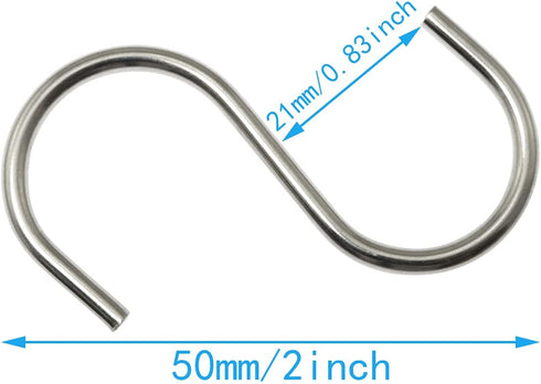 30pcs 2 Inch Silver S Shape Hooks, Heavy-Duty Hanging Hooks for Pot Pan Hanger, Kitchen Tools