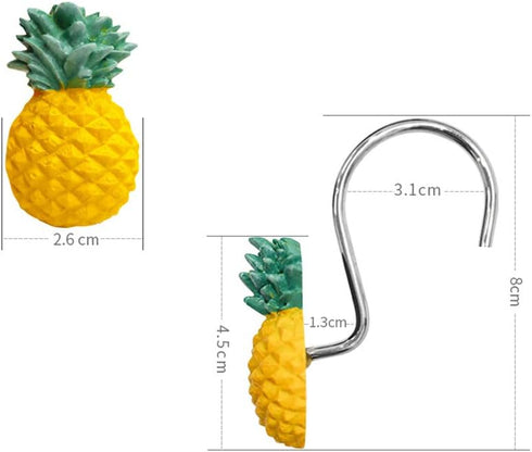 Chictie Yellow Pineapple Shower Curtain Hooks - Set of 12 Cute Fruit Design Stainless Steel Hooks