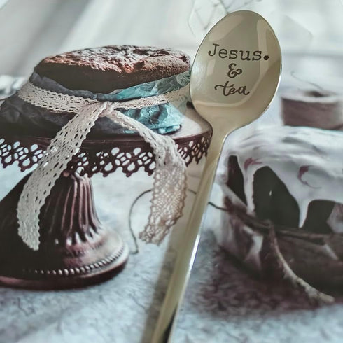 Jesus and Tea Spoon Gifts for Women Men, 8 Inch Christian Gifts for Papa Mom, Tea Lovers Gift for Coworker