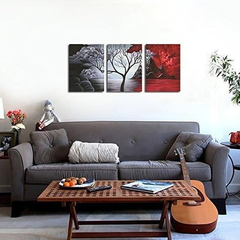 Wieco Art The Cloud Tree 3 Panels Modern Canvas Wall Art Prints - Abstract Seascape Paintings for Home Decor