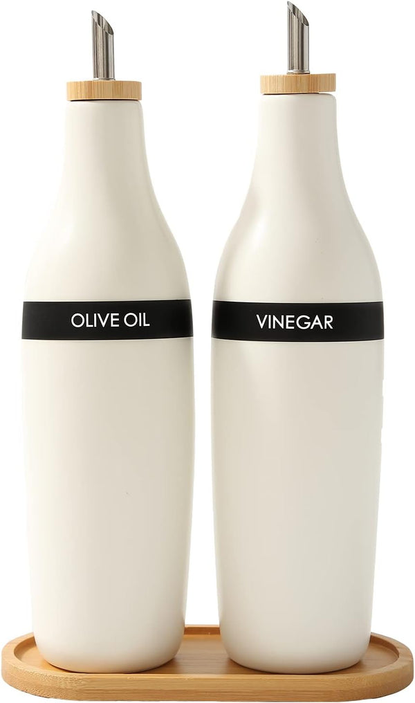 HOMCDALY Olive Oil and Vinegar Dispenser Set, Two 16oz Ceramic Oil Dispenser