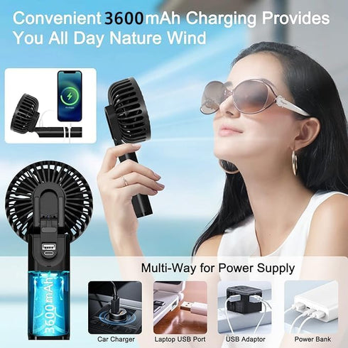 Mini Portable Fan, Powerful Handheld Fan with LED Display, 3 In 1 Personal Fan for Travel Outdoor (Black)