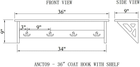36" Alaterre Furniture Coventry W Coat Hook with Shelf, Gray