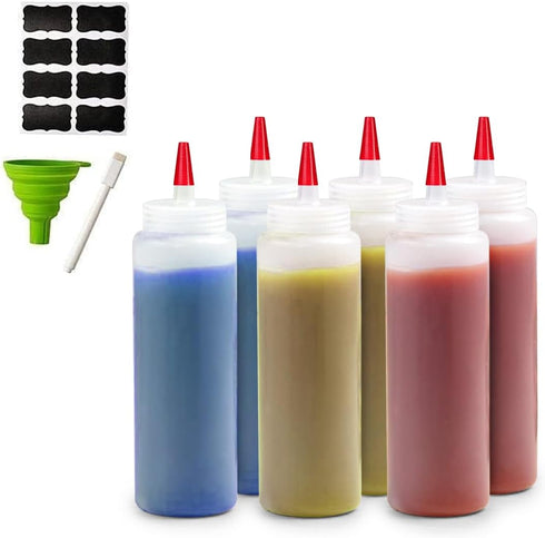 Bellemain 6-Pack Condiment Squeeze Bottles for Sauces - Includes Funnel, Erasable Marker