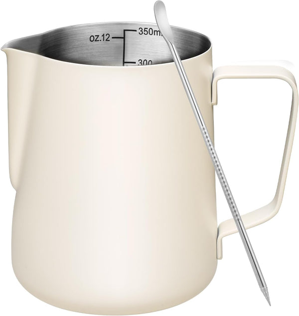 12oz Milk Frothing Pitcher, 304 Stainless Steel Cup with Clear Scale for Cappuccino Espresso Machine Accessories