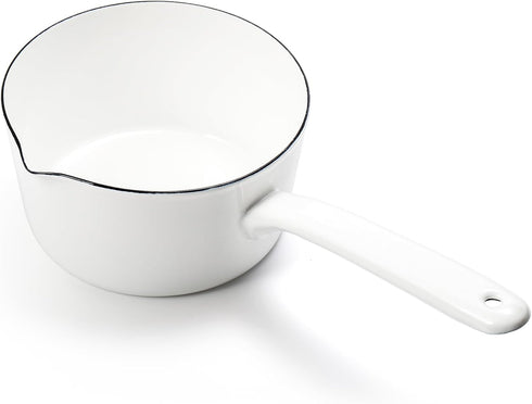 Peohud 37 Oz Enamel Milk Pan, Mini Butter Warmer with Pour Spout for Stove Top