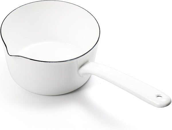 Peohud 37 Oz Enamel Milk Pan, Mini Butter Warmer with Pour Spout for Stove Top