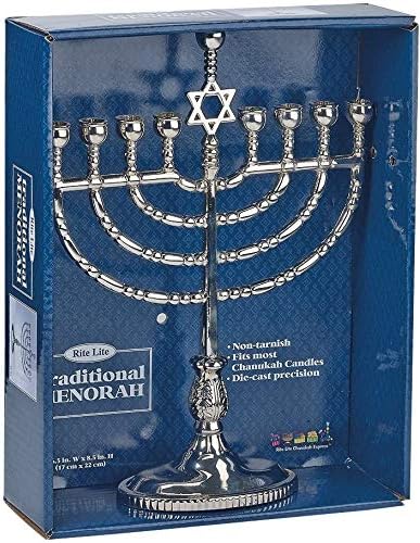 Rite Lite Hanukkah Silver Menorah - Modern & Polished Chanukah Decorations for Jewish Holiday Party Favors