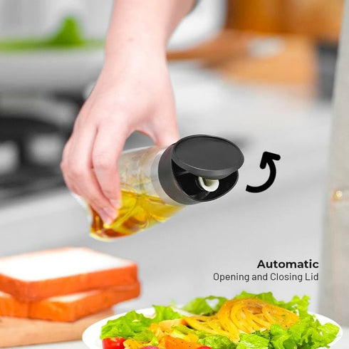 Set, 2-Piece 16oz Premium Glass Olive Oil and Vinegar Dispenser Bottles Kitchen Cooking Cruet with Auto-Open Lid