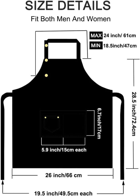 Kitchen Cooking Apron for Women Men with Big Pockets, Waterproof Canvas Aprons for Server Pottery Painting Chef