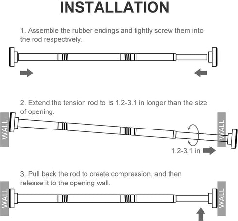 Ausemku Shower Curtain Rod Tension - 26-76 Inch Non-Slip Spring Tension Curtain Rod for Bathroom Kitchen (Silver)