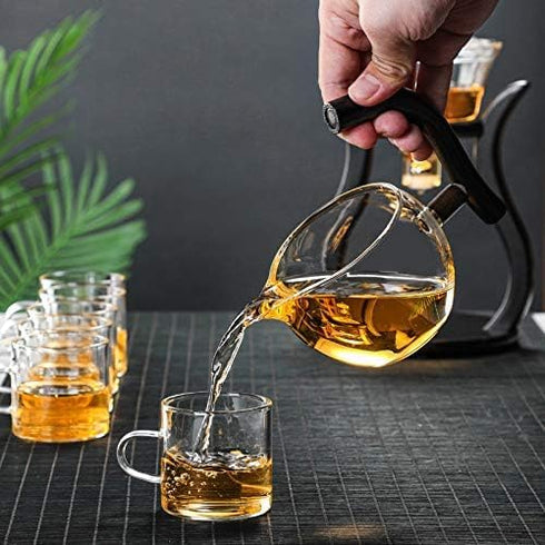 Set Set (6 RORA Lazy Kungfu Glass Tea Semi Automatic Drip Rotating with Infuser Glass Teapot cups)