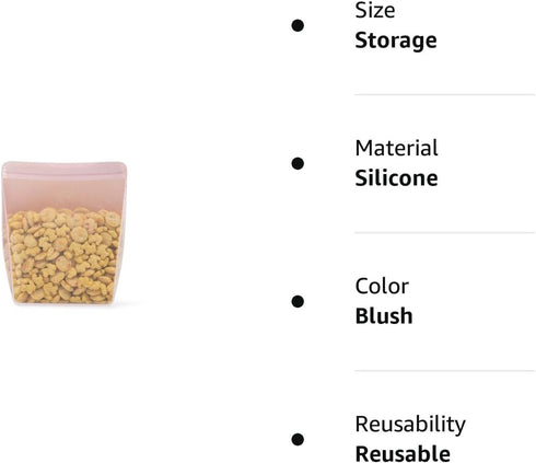 W&P Porter Silicone Reusable Storage Bag, 36oz Stand-Up Sandwich Container, Blush, Microwave & Dishwasher Safe