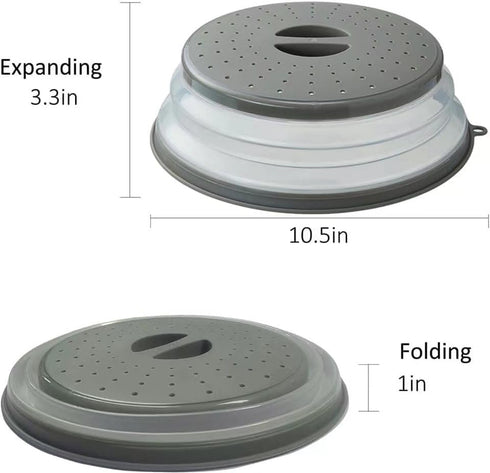 Microwave Lid, Foldable Microwave Oven Cover for Food, BPA Free Plastic and Silicone, Multi-purpose Kitchen Tool (Gray)