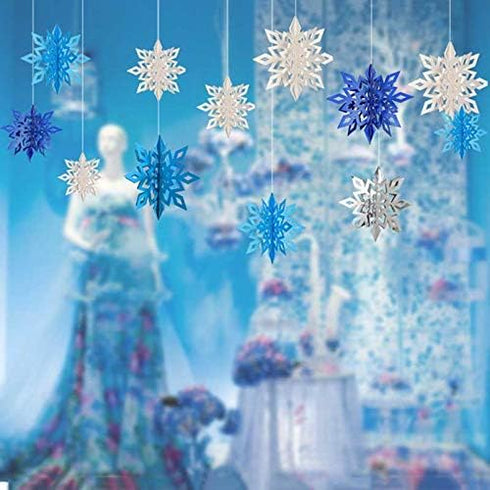 Christmas Party Decorations, 18Pcs Holiday 3D Glittery Large Snowflake Hanging Garland Flags for Home Decoration