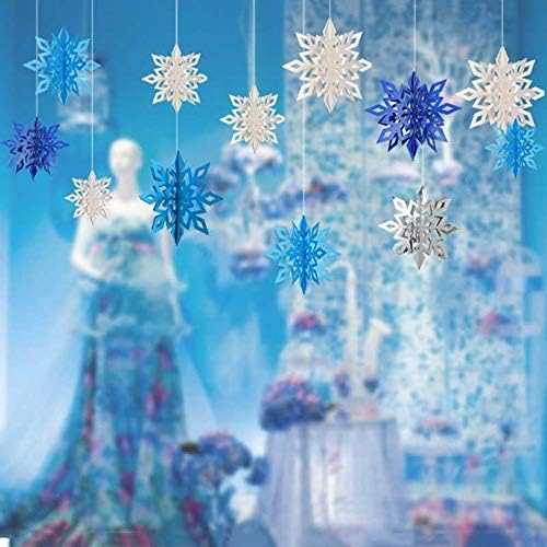 Christmas Party Decorations, 18Pcs Holiday 3D Glittery Large Snowflake Hanging Garland Flags for Home Decoration