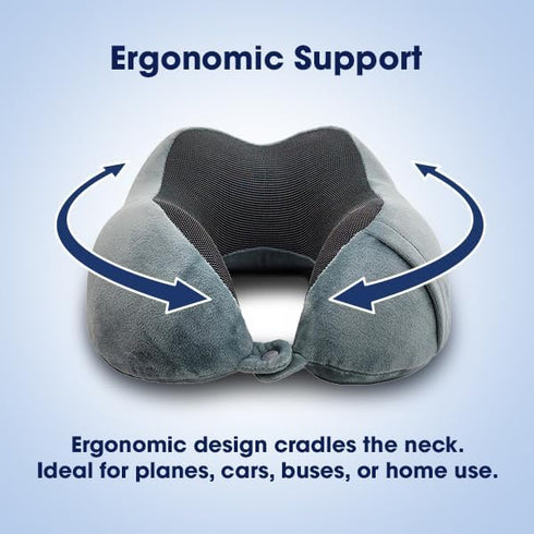 Wolf Essentials 4-Piece Set Memory Foam Neck Pillow Travel Ergonomic Neck Support Pillow with Eye Mask, Earplugs & Mesh