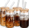 DWTS 4pcs Glass Cups with Lids & Straws - Coffee Tumbler Set, Drinking Glasses Gift with 2 Cleaning Brushes