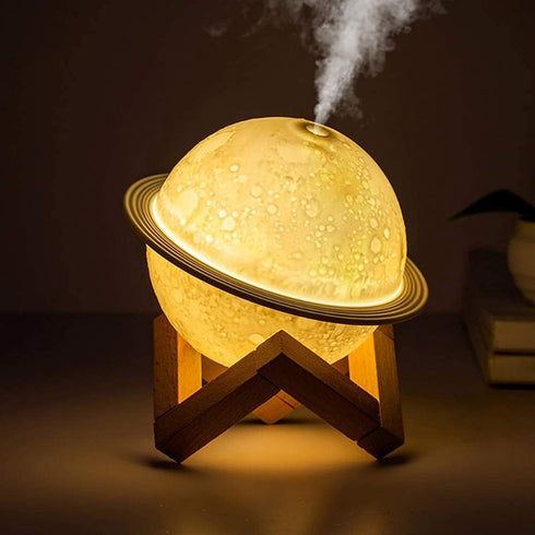 Moon Lamp Humidifier, 2 in 1 Night Light & Humidifier with USB Recharge, 3 Colors 3D LED Moon Light with Stand,