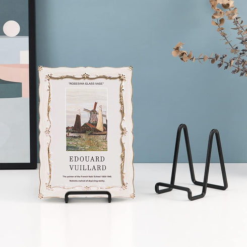 Plate Holder Easel Display Stand, 4.5 Inch Metal Plate Stands for Display, Black Iron Easels for Pictures, 4 Pack
