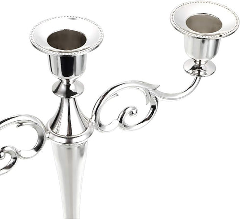 OwnMy 3 Arms Metal Candelabra, Silver Elegant Candle Holder for Wedding Dining Table Christmas Party Home Decoration
