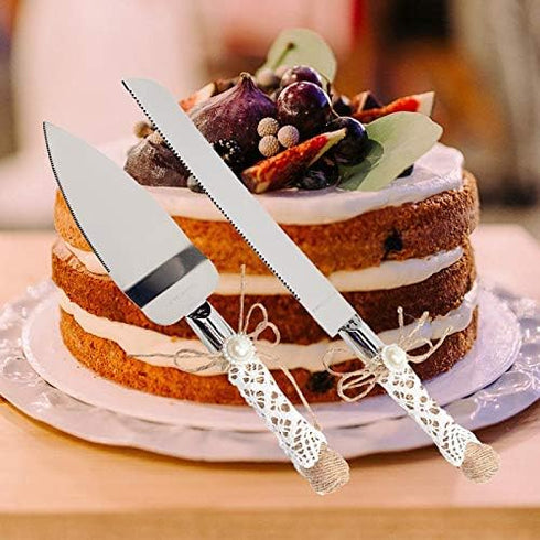 Rustic Wedding Cake Serving Set, Knife and Server Set for Anniversaries, Birthdays, Christmas Parties
