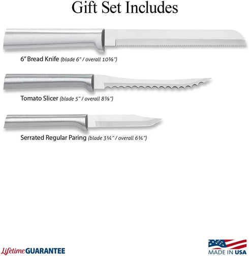 Rada Cutlery Sensational Serrations Kitchen Knife Set - 3-Piece, Stainless Steel Blade, Aluminum Handles