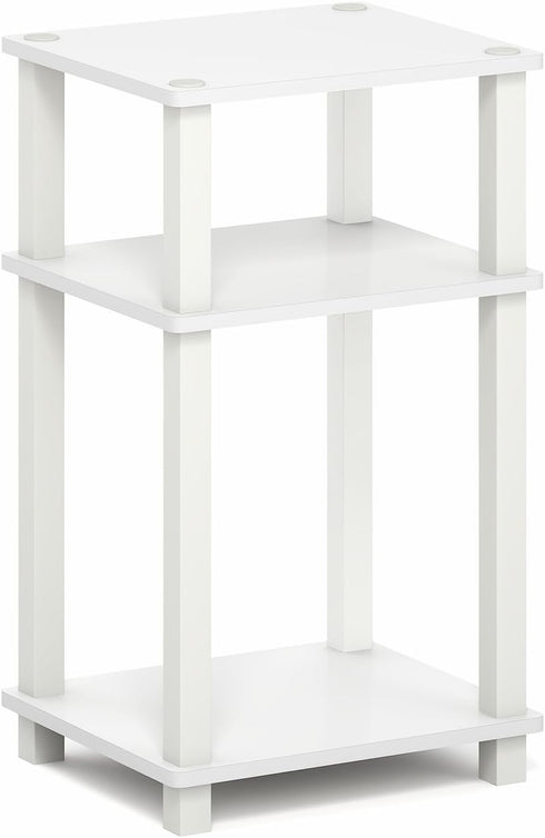 3-Tier Furinno JUST Side Table, Open Shelf End Table, Toolless Assembly Night Stand, Bedside Table with Square Tube