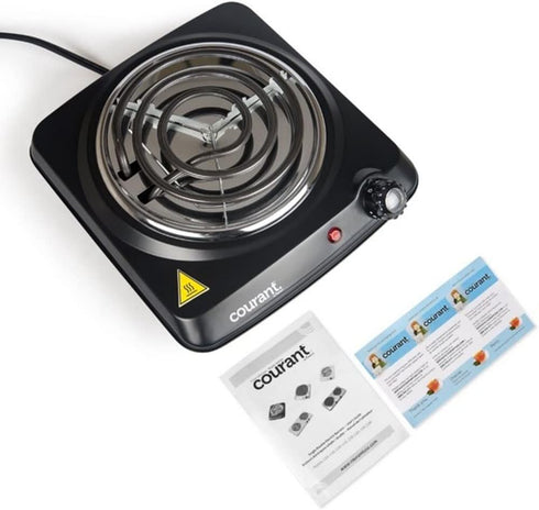 Courant Electric Burner - Single Buffet Countertop Hotplate, 1000W Portable Cooktop, Black