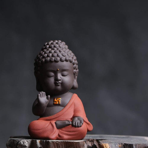 Leopard White Ceramic Cute Monk Figurine (01)