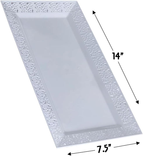 Silver Spoons Disposable Lace Trays for Upscale Wedding and Dining, 6 pc, White, 14” x 7.5”