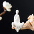 Kingzhuo White Ceramic Cute Sitting Buddha Statue, Beautiful Praying Hands Meditation Monk Figurine, 4'' Tall