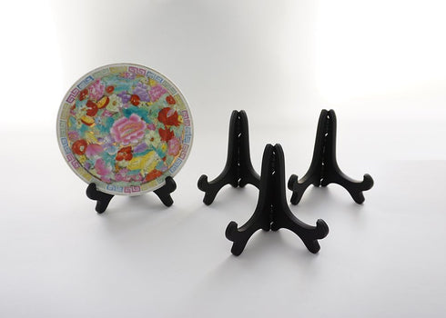 Artliving Black 4" Wood-Like Plastic Easels - Set of 4 Plate Display Stands for Picture Frames