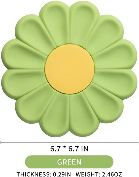Daisy Trivet for Hot Pots and Dishes, 6.7 Inch Round Flexible Silicone Hot Pads, Heat Resistant Mat