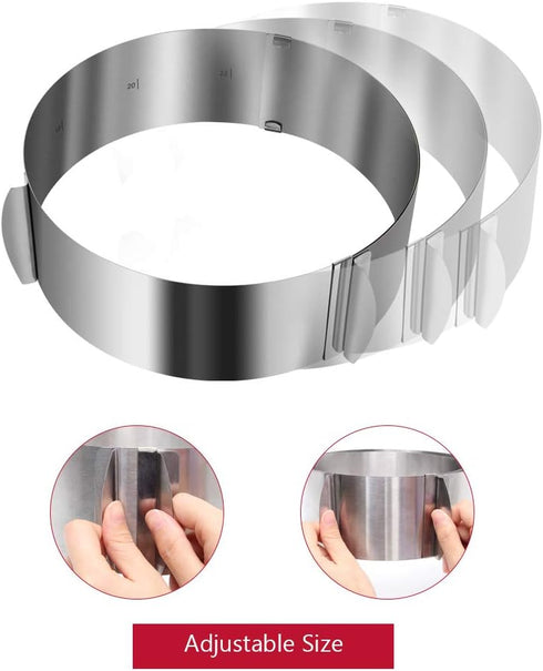 Cake Ring 6 to 12 Inch Adjustable Round Stainless Steel Cake Mousse Mould Ring Bakeware Tools Cake Decorating Mold Baking Ring by WIWAPLEX