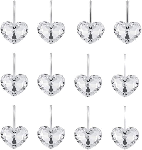 Actpe Decorative Crystal Heart Shape Shower Curtain Hooks, Pack of 12 Rust Resistant Bling Holders