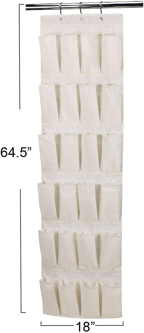 24 Packet Household Essentials Over The Door Shoe Storage Organizer, Natural Canvas