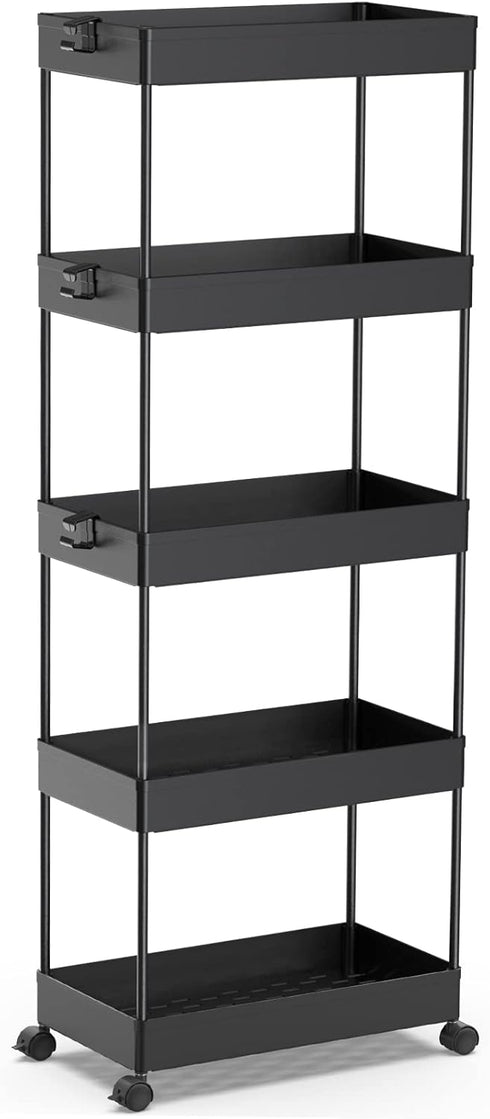 SPACEKEEPER 5-Tier Rolling Cart, Bathroom Storage Organizer Utility Cart, Mobile Shelving Unit