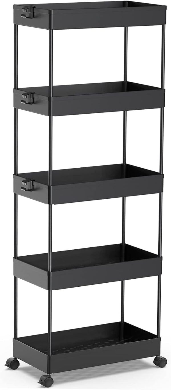 SPACEKEEPER 5-Tier Rolling Cart, Bathroom Storage Organizer Utility Cart, Mobile Shelving Unit