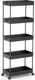 SPACEKEEPER 5-Tier Rolling Cart, Bathroom Storage Organizer Utility Cart, Mobile Shelving Unit