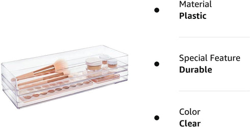 STORi SimpleSort 2-Piece Stackable Clear Drawer Organizer Set, 15" x 6" x 2" Rectangle Trays for Makeup and Office