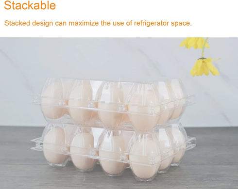 60 Packs, 12 Egg Cartons Clear Plastic Blank Egg Cartons with Free Labels, Holds up to Eggs Securely, Perfect